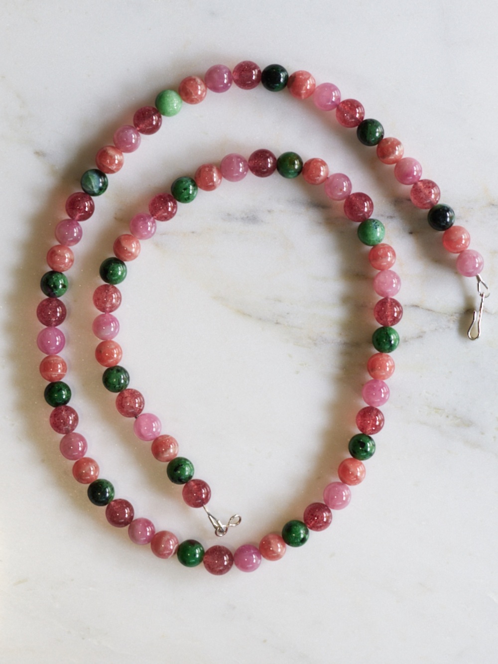 Multicolor Gemstone Necklace Sunstone Rose Quartz Ruby Zoisite Beaded Necklace